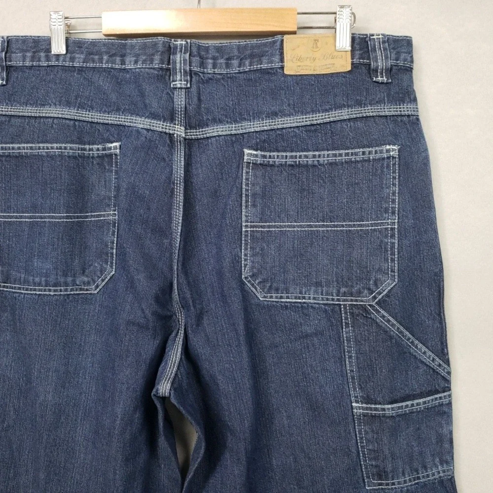 Liberty Blues Mens 42x30 Carpenter Jeans Dark Wash Blue Relaxed Fit Workwear